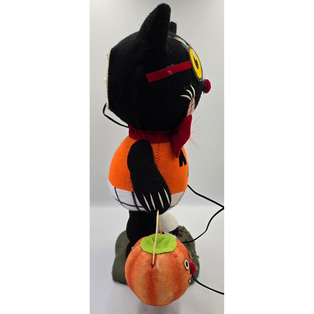 Vintage Department 56 Fiber Optic Black Cat Halloween Figurine Pumpkin RARE - Picture 4 of 8